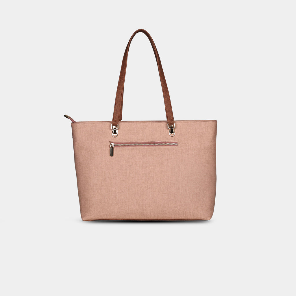 Back view of Terra geometric pink tote with quick access zipper pocket
