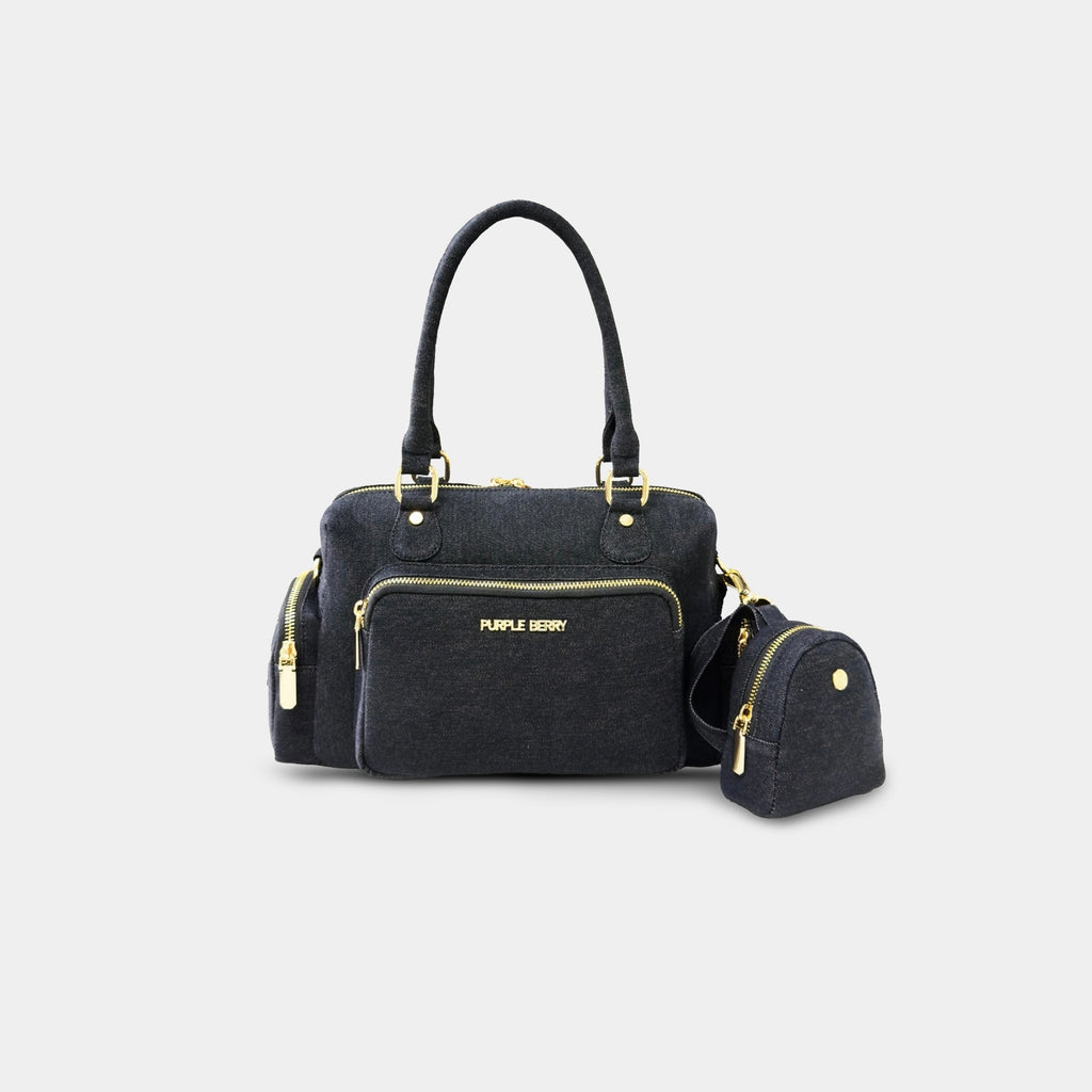 Black Frida denim sling bag with matching coin pouch