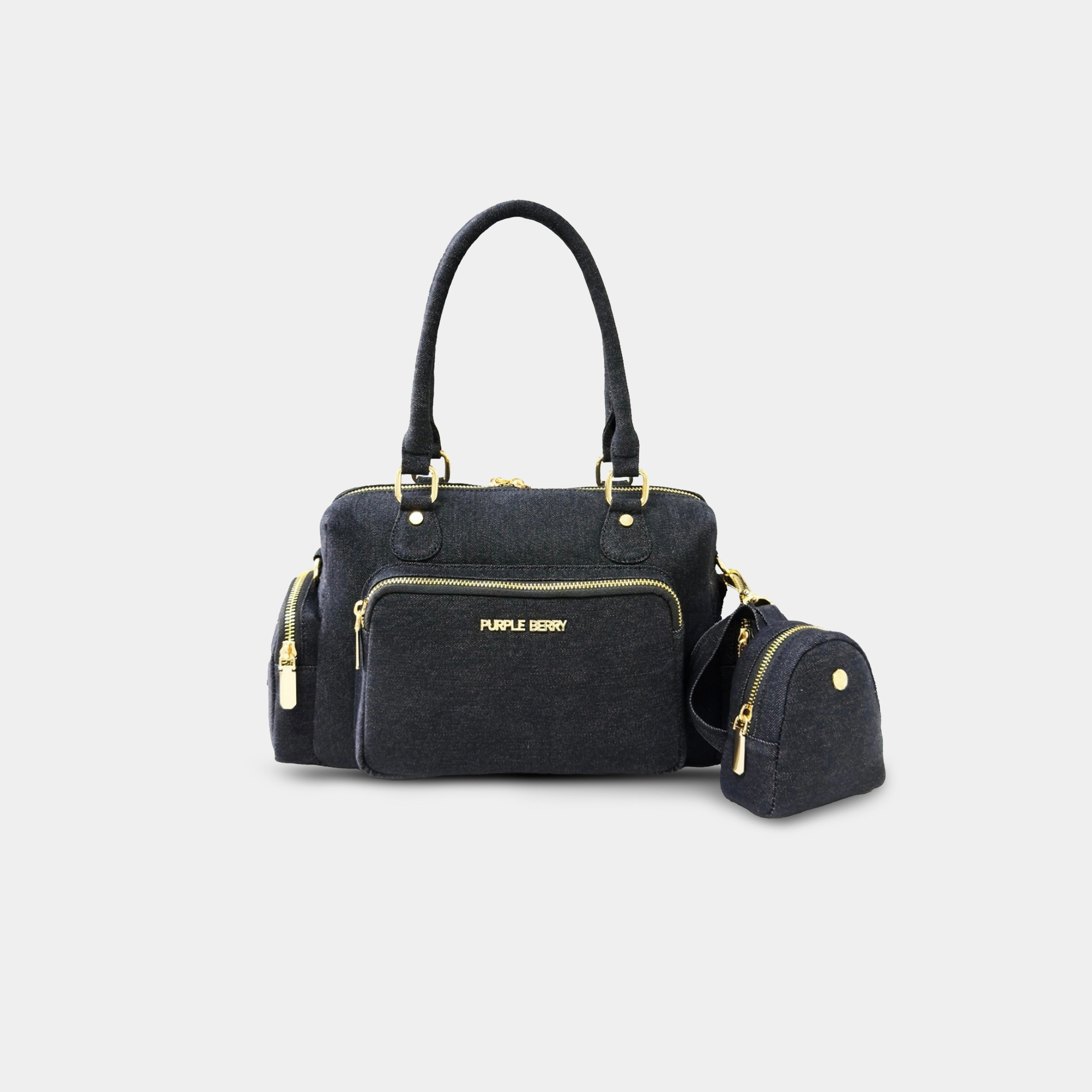 Black Frida denim sling bag with matching coin pouch