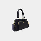 Side profile of black Frida sling bag with zipper pocket