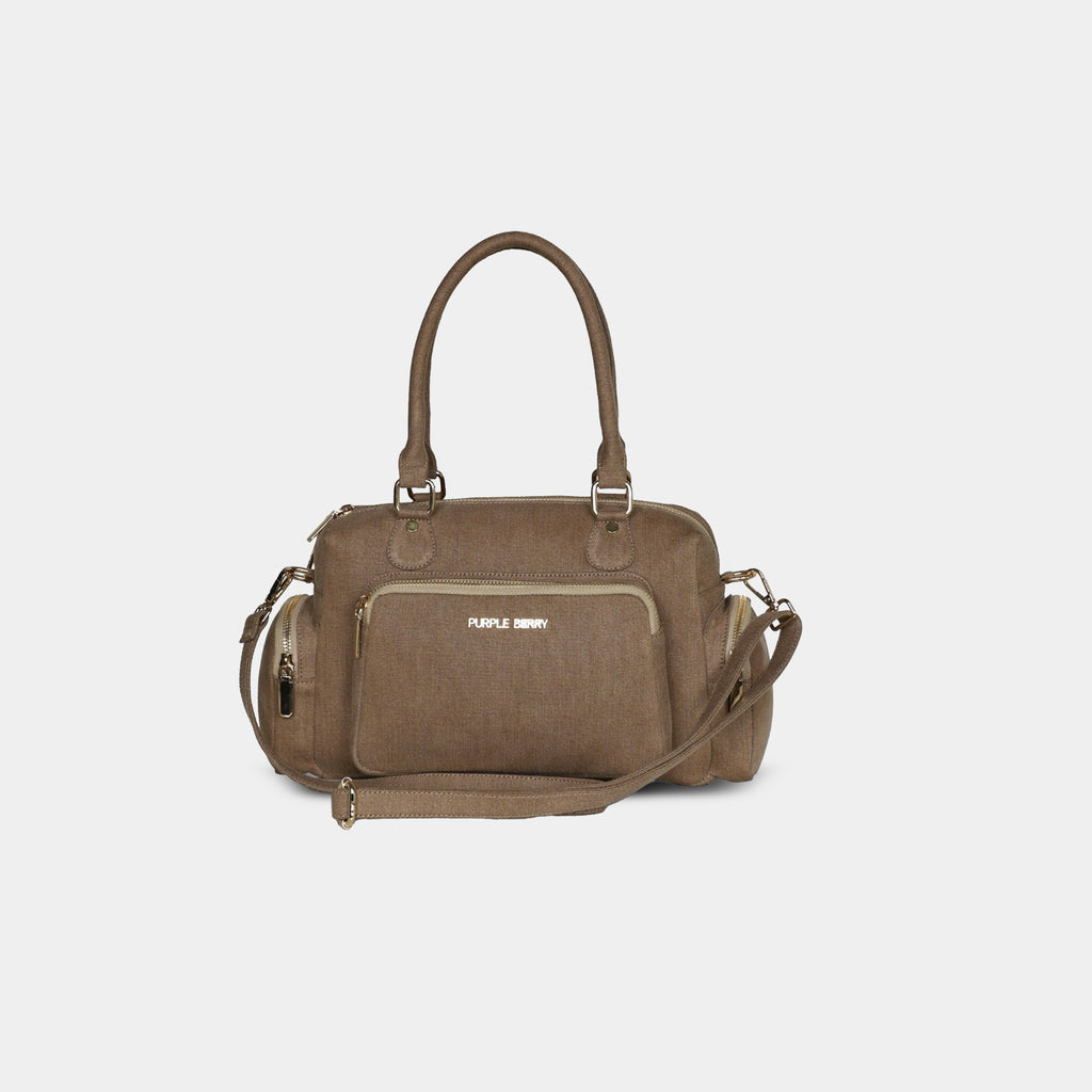 Brown Frida sling bag with front zipper pocket