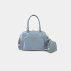 Purpleberry Frida denim sling bag in light blue with matching detachable coin pouch – front view