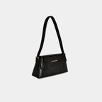 Black Halo structured baguette bag in snake-embossed finish – angled view