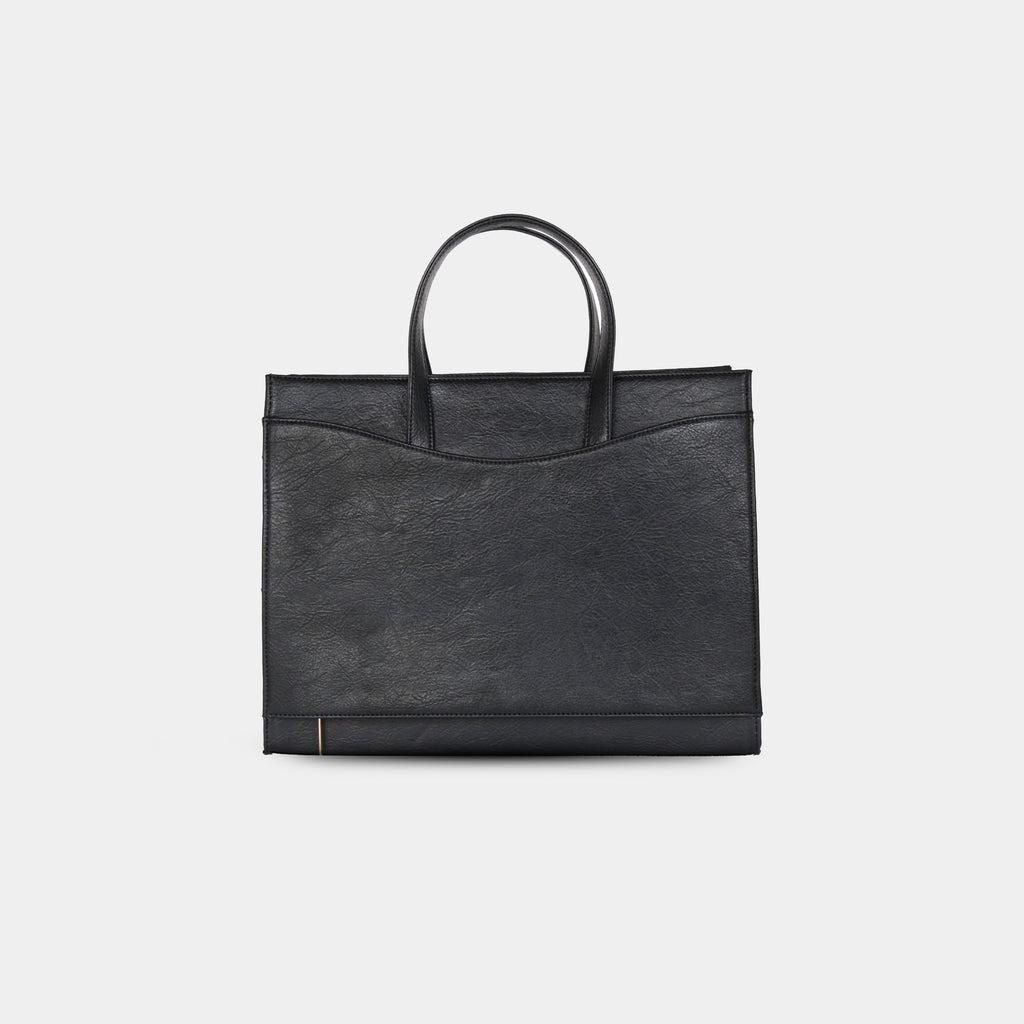 Black anie tote Back view showing trolley sleeve for travel 