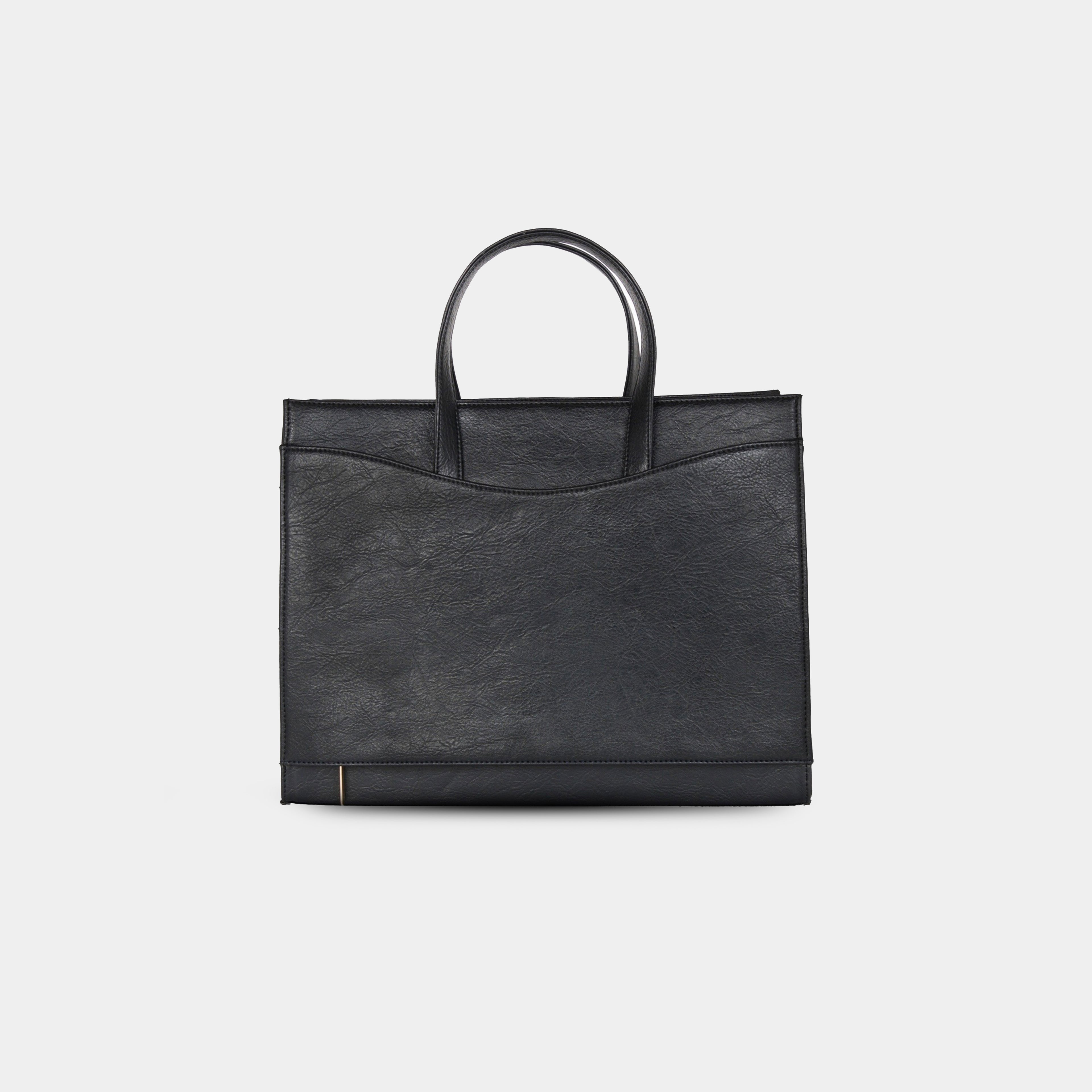 Black anie tote Back view showing trolley sleeve for travel 