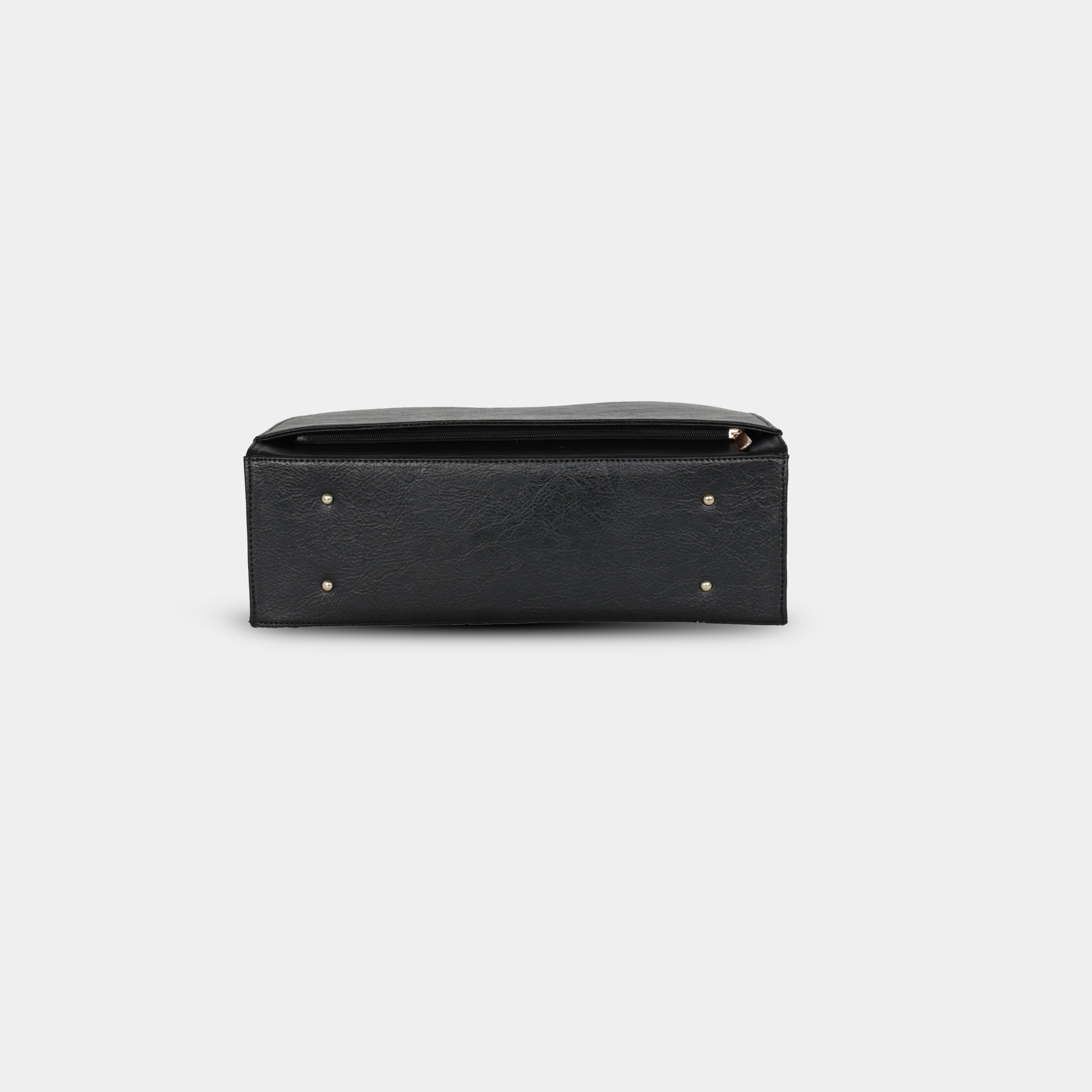 Anie tote Bottom base view of black vegan leather work bag