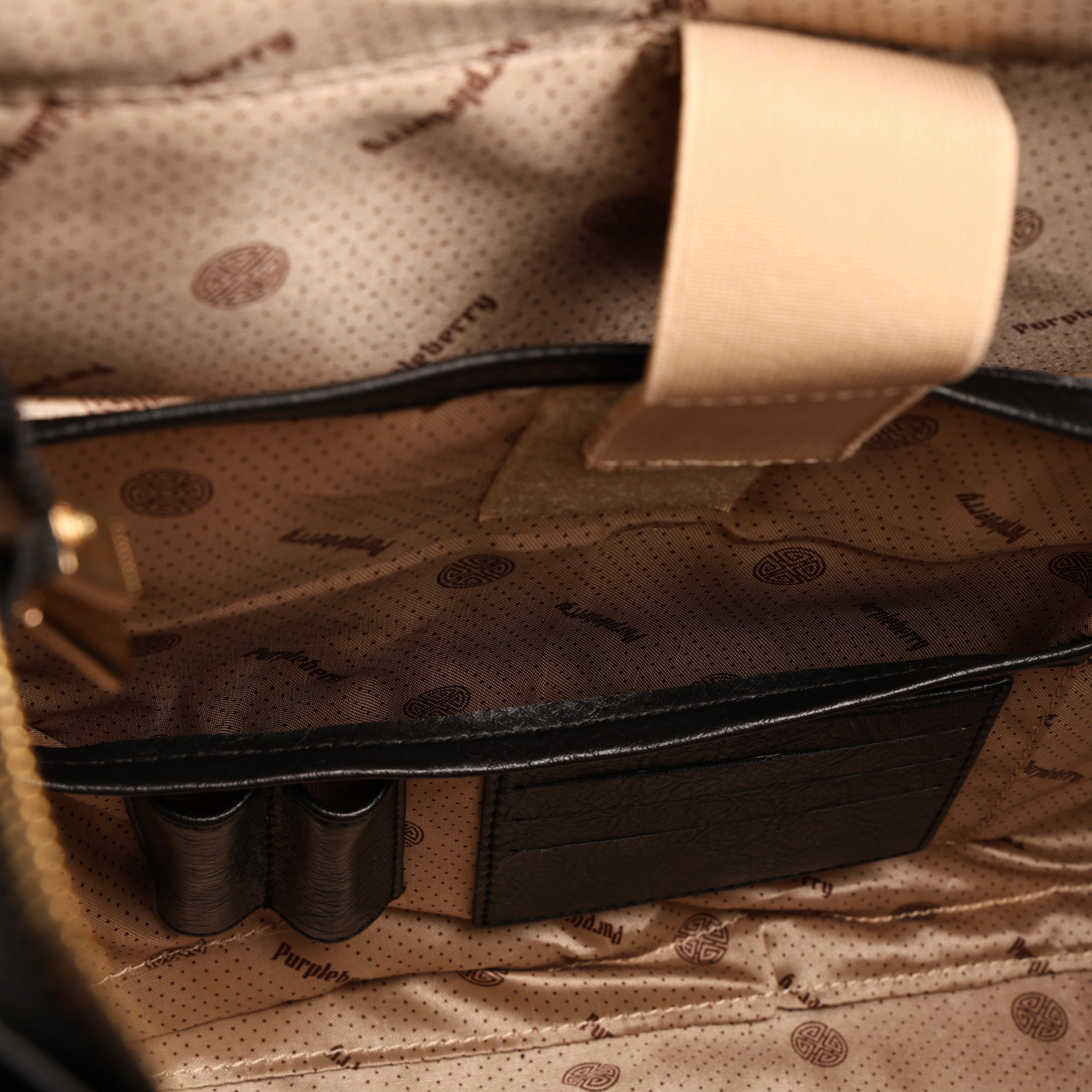 Built-in pen holders inside Purpleberry  Black office tote