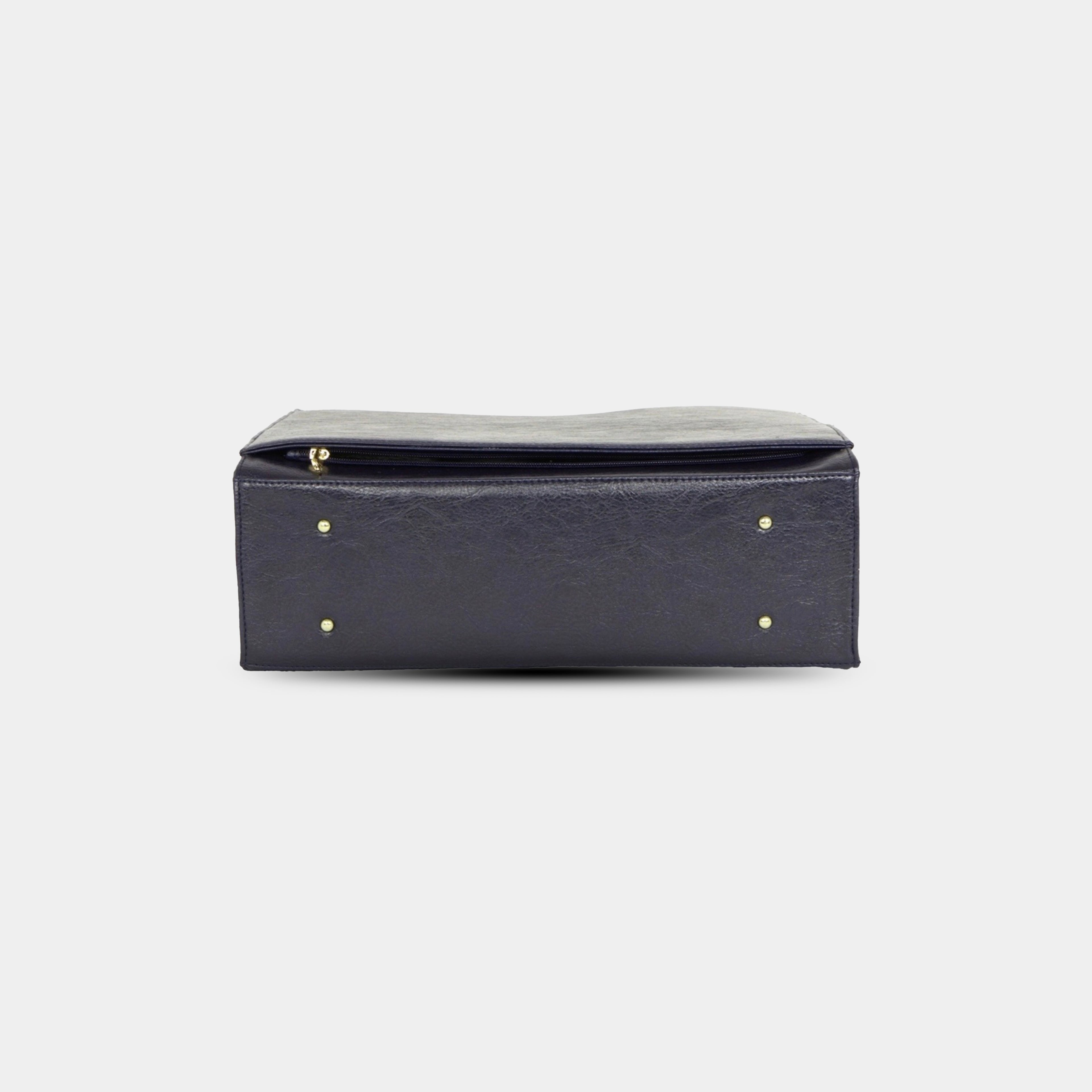 Purpleberry Bottom base of blue vegan leather work bag