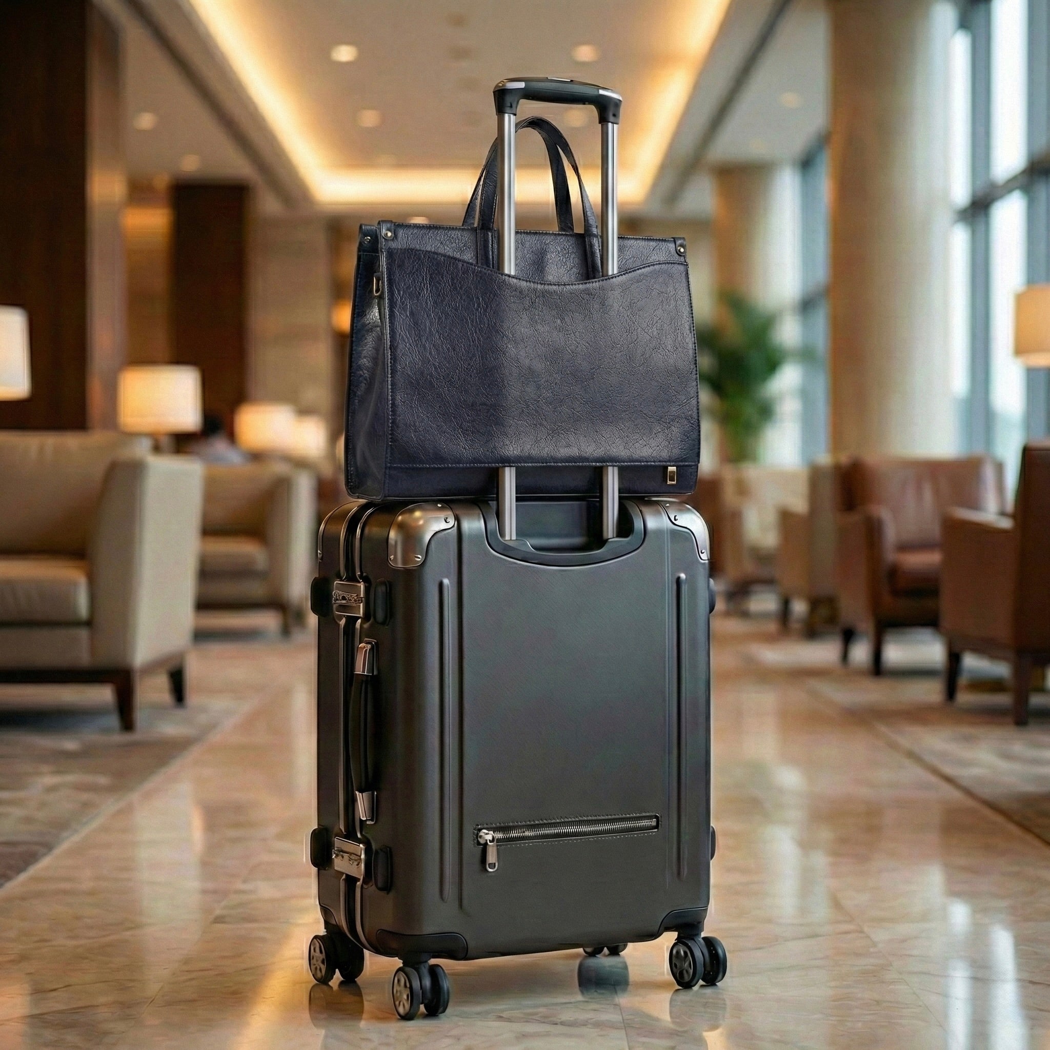 Purpleberry Anie blue Travel trolley sleeve attached to luggage handle 