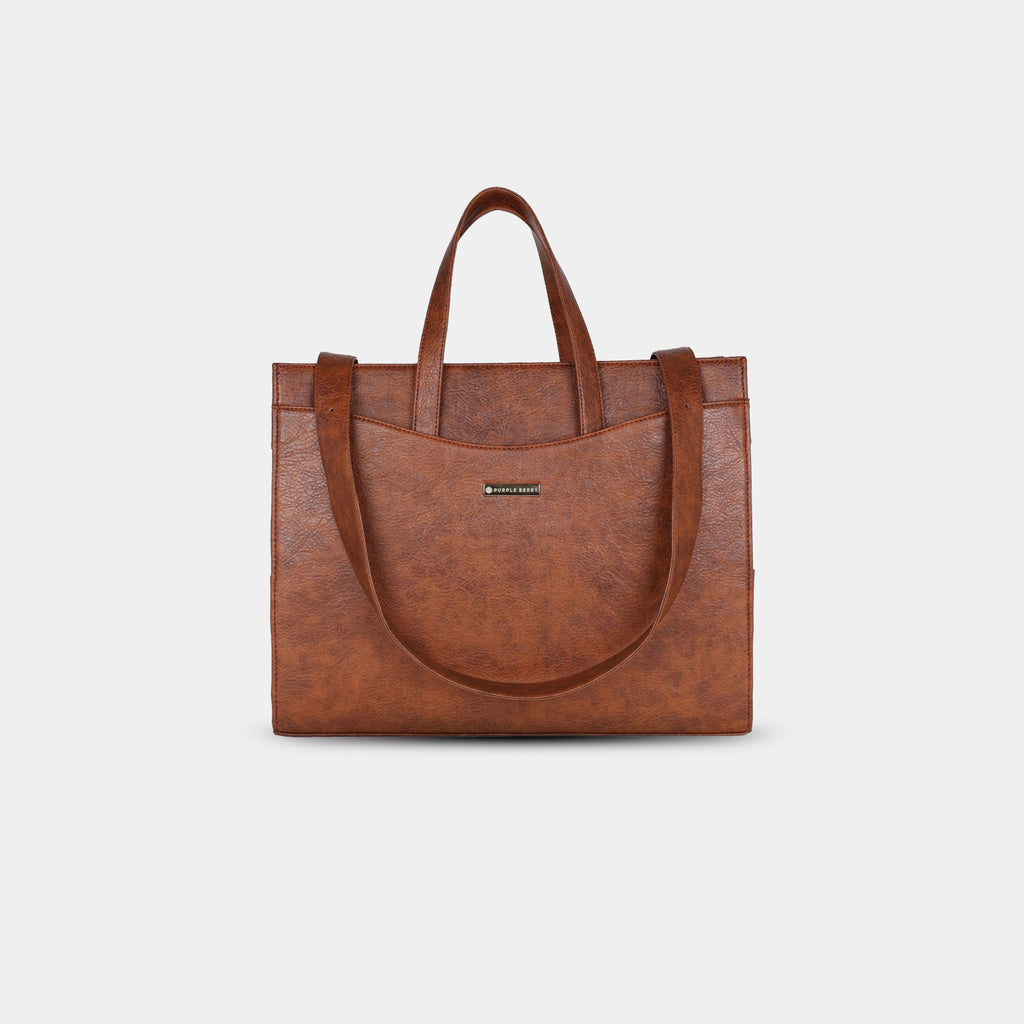 Brown Anie office tote bag for women in vegan leather