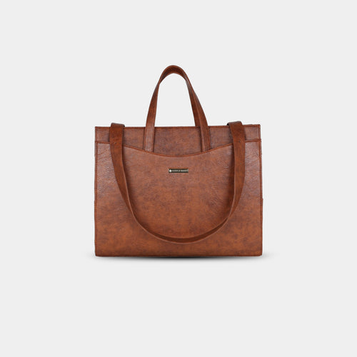 Brown Anie office tote bag for women in vegan leather