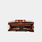 Top view of structured brown office tote