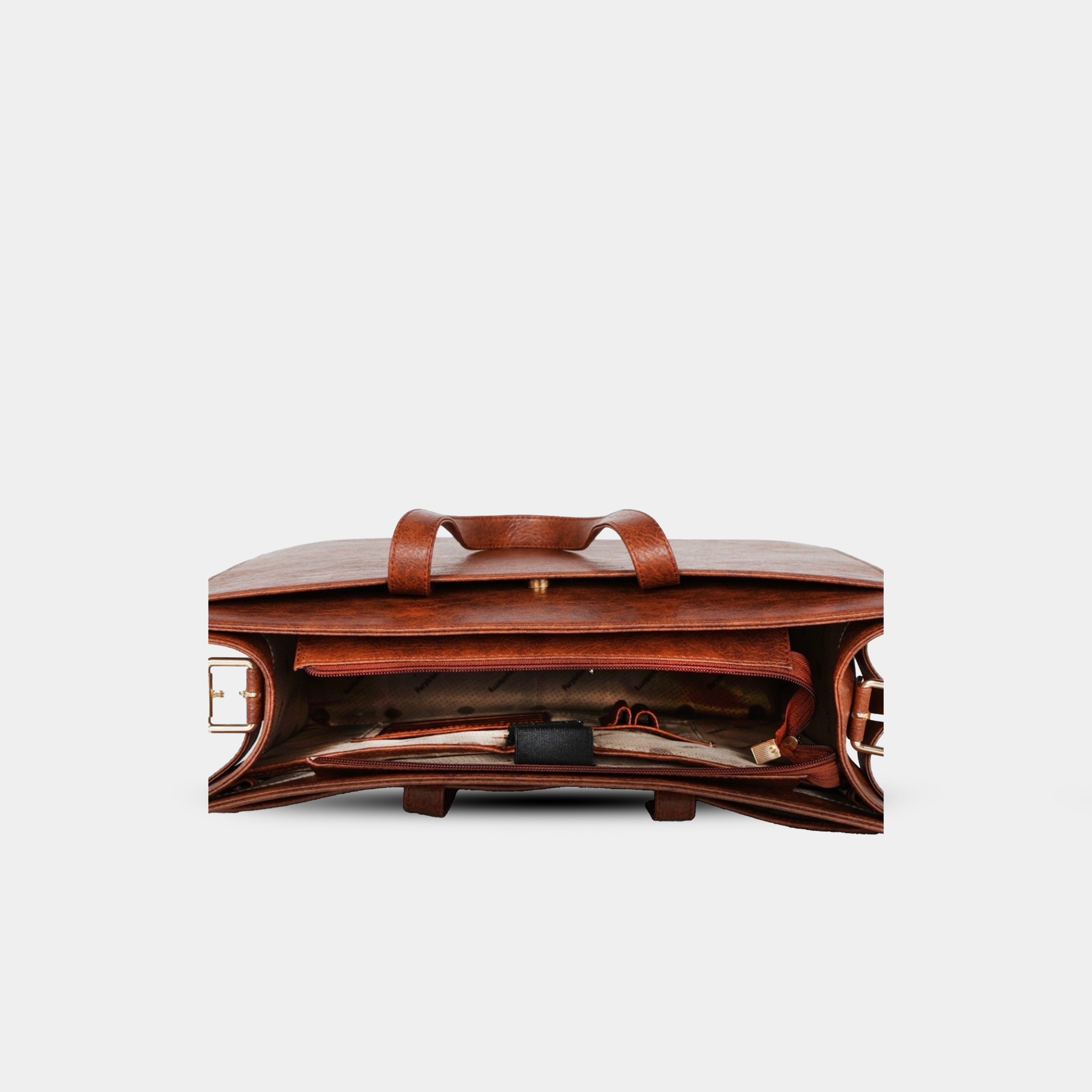 Top view of structured brown office tote