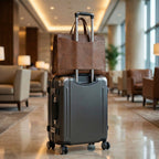 Brown Travel trolley sleeve attached to luggage handle