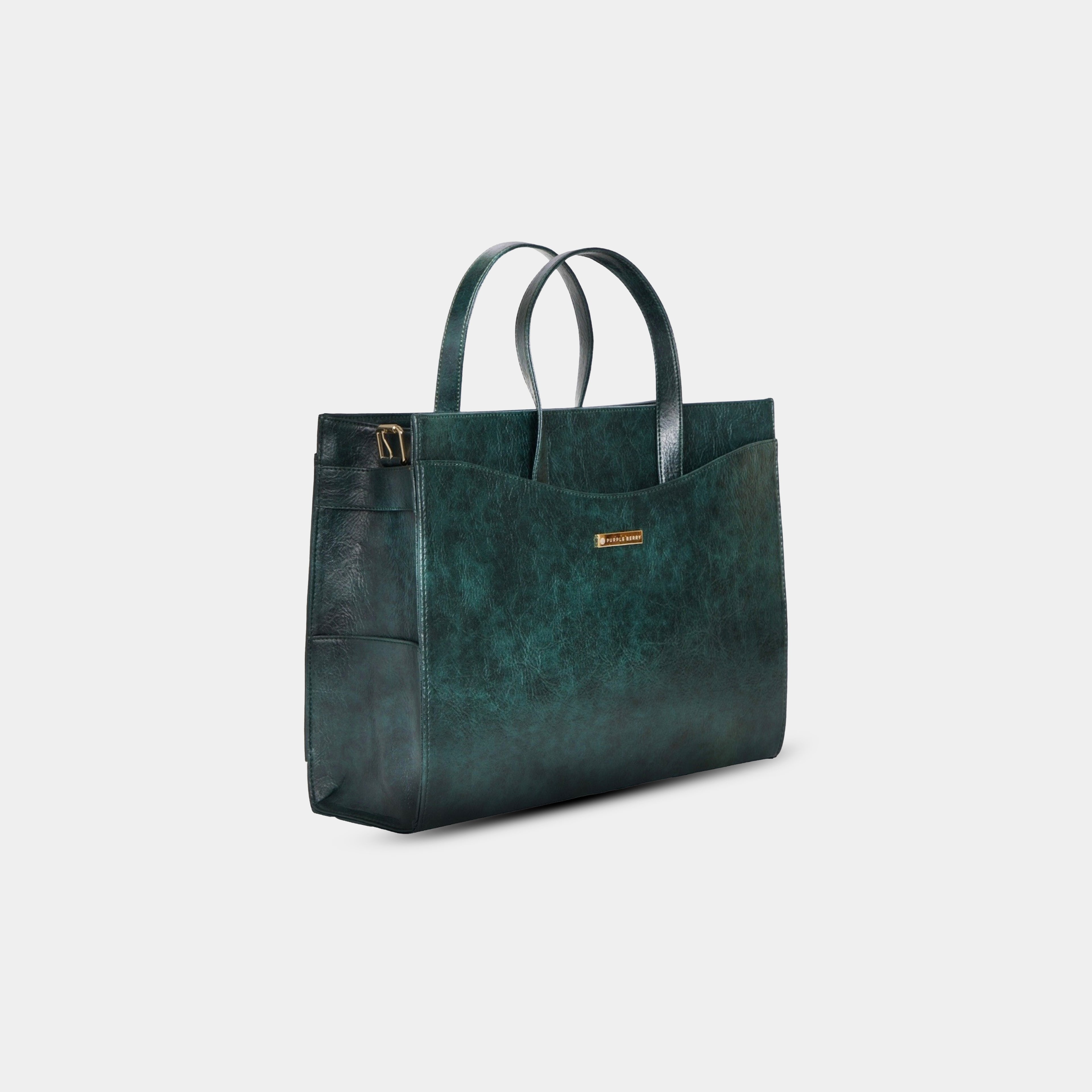 Side view of green 14 inch laptop tote bag