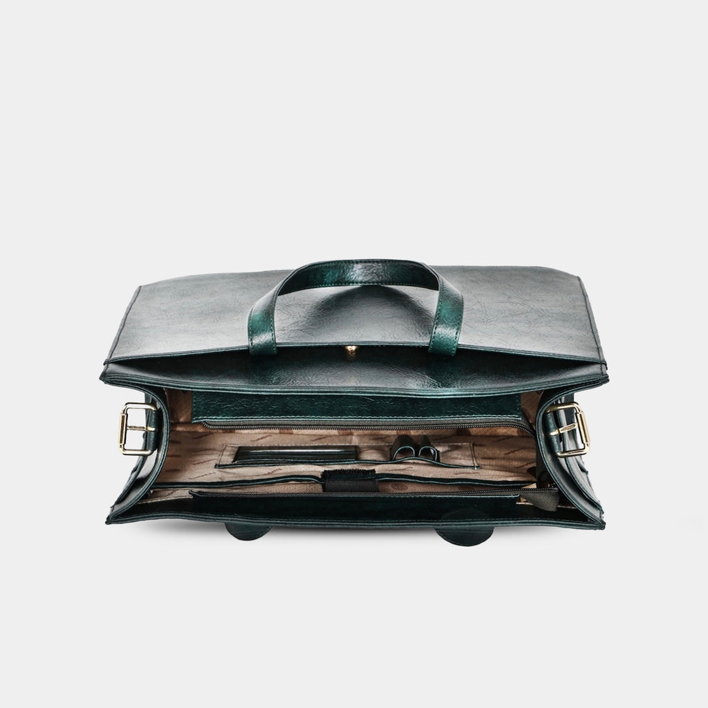 Top view of structured green office tote