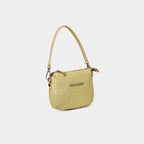 Side profile of Purpleberry Aria yellow croc embossed mini handbag