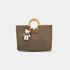 Mocha mousse Dima denim office tote with teddy bear charm