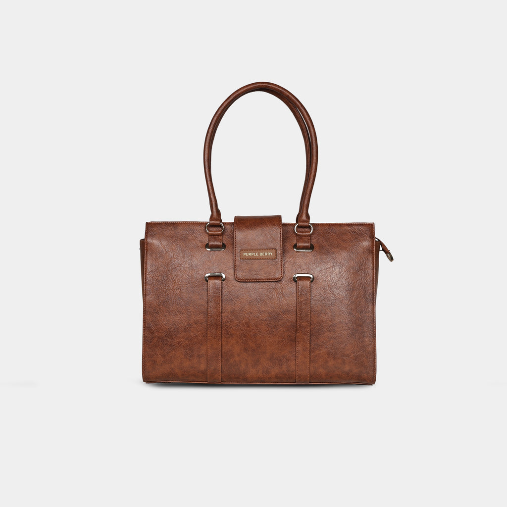 Brown Heritage office tote bag for women by PurpleBerry with structured silhouette
