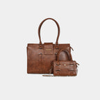 Brown Heritage office tote with small bag for women by PurpleBerry with structured silhouette