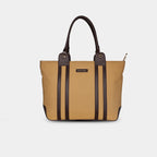 Beige Infinity canvas tote bag for women with vegan leather accents
