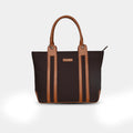 Brown Infinity canvas tote bag for women by PurpleBerry with vegan leather trim