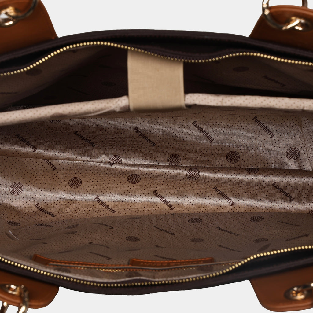 Interior view of brown canvas tote showing spacious compartment