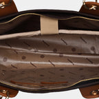 Interior view of brown canvas tote showing spacious compartment