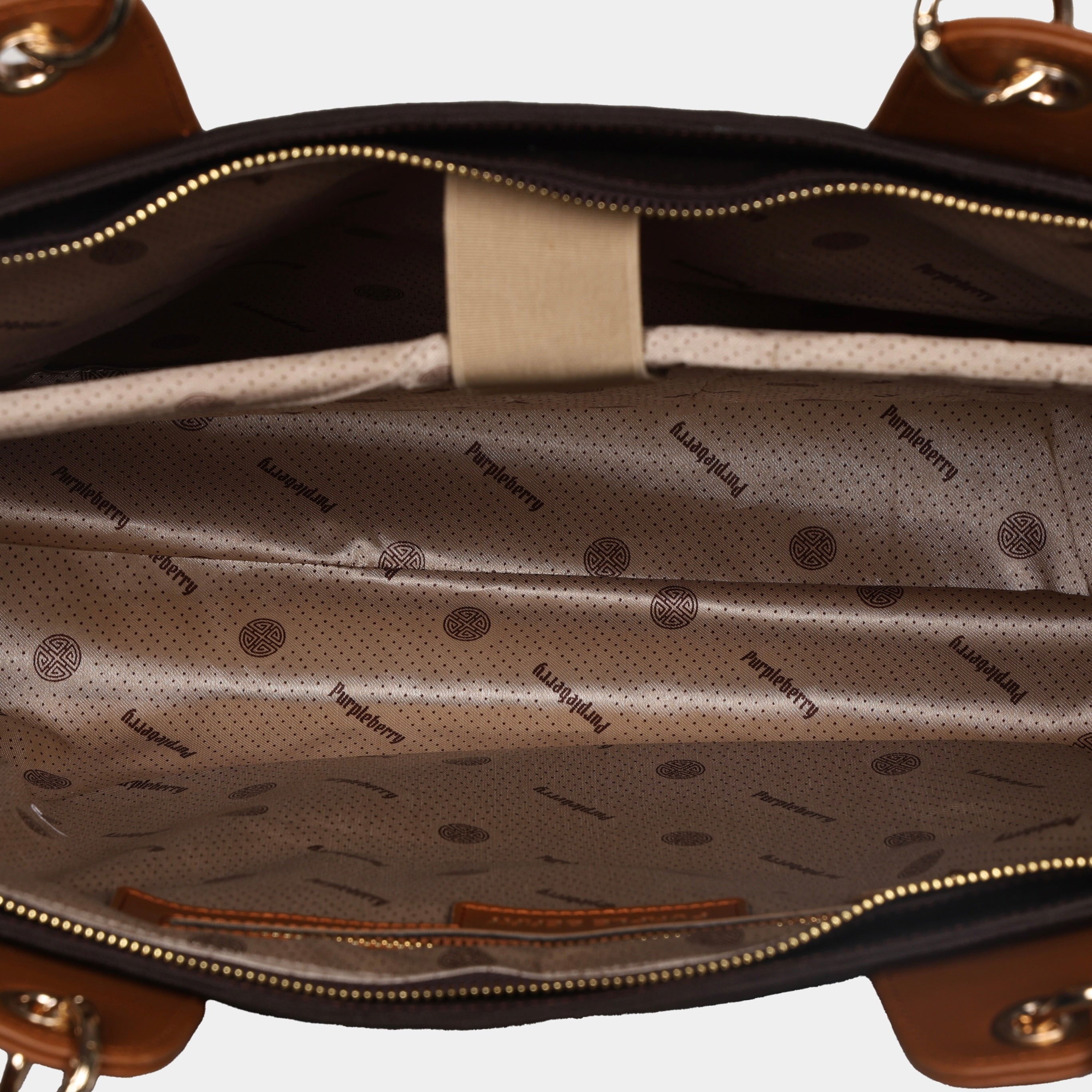 Interior view of brown canvas tote showing spacious compartment