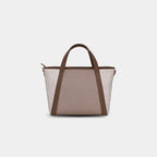 Structured beige office tote bag with dual handles back view