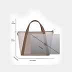 Beige Lexie Office Tote showing size dimensions and 14 inch laptop fit