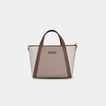 PurpleBerry Lexie Office Tote in beige with brown trim front view