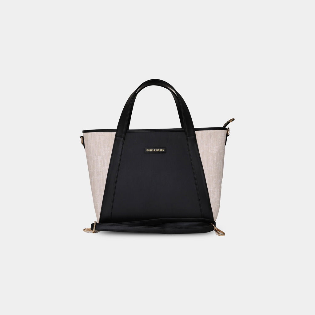 Structured black office tote bag with dual handles