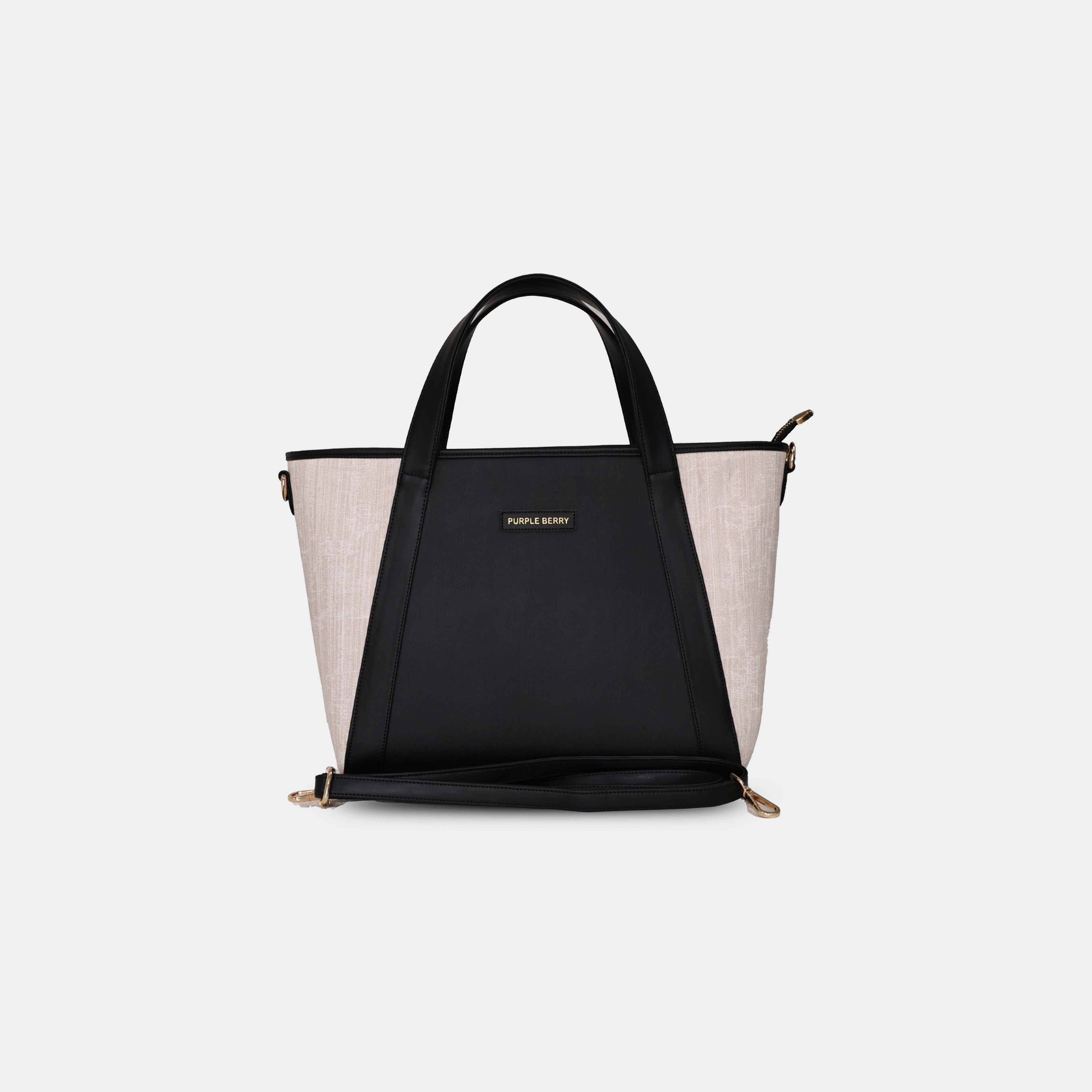 Structured black office tote bag with dual handles