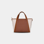 Structured brown office tote bag back view with dual handles