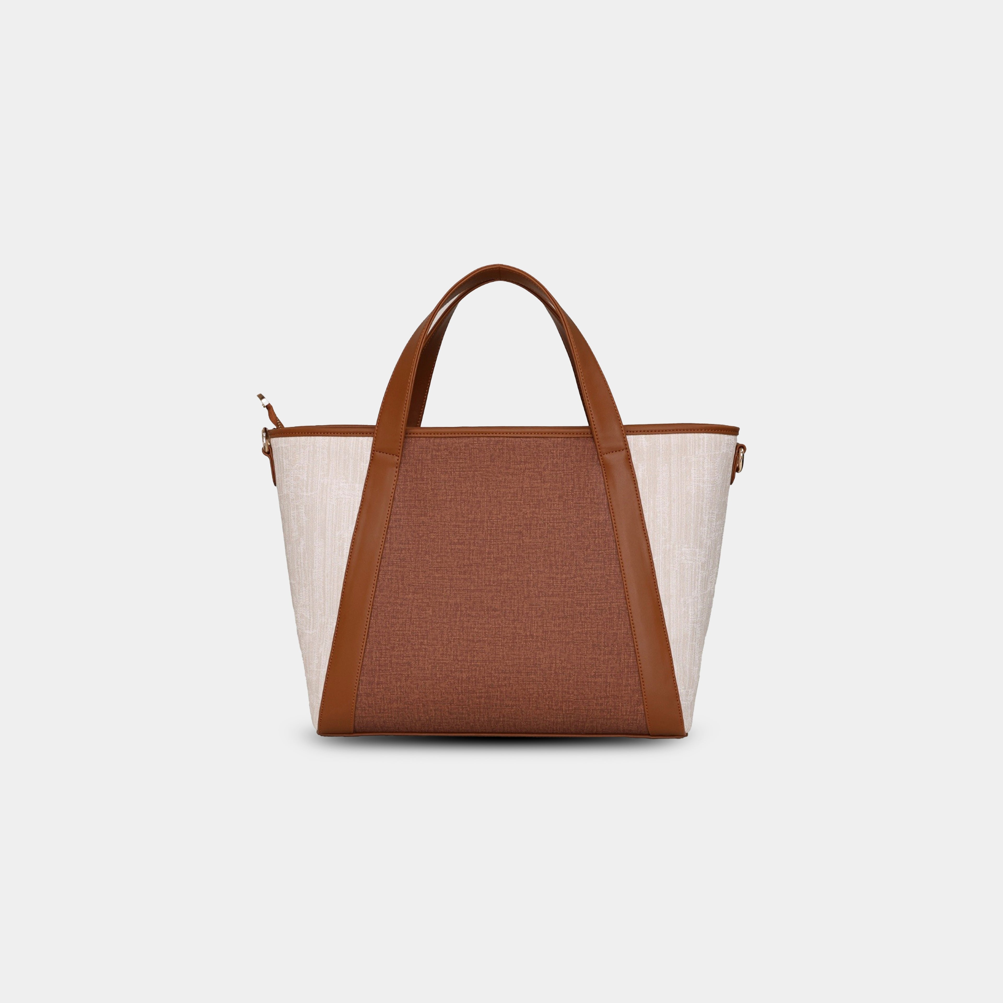 Structured brown office tote bag back view with dual handles