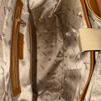 Interior view of brown Lexie Office Tote showing zipper pocket and lining