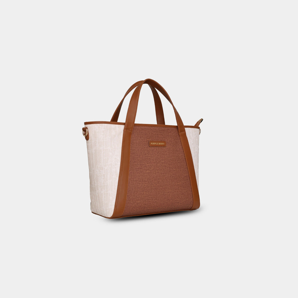 Side angle view of brown Lexie Office Tote
