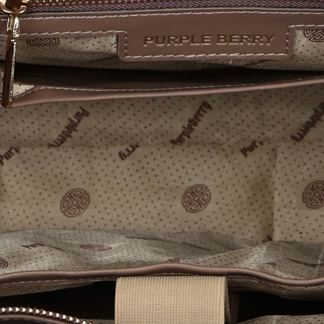 Interior view of grape Lexie Office Tote showing zipper pocket and lining