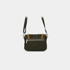 Back view of Purpleberry Luna green denim sling bag showing zipper pocket