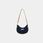 Purpleberry Moda blue denim sling bag with adjustable beige shoulder strap full view