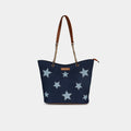 Blue Stella star canvas handbag with bold contrasting star design