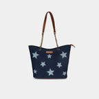 Blue Stella star canvas handbag with bold contrasting star design