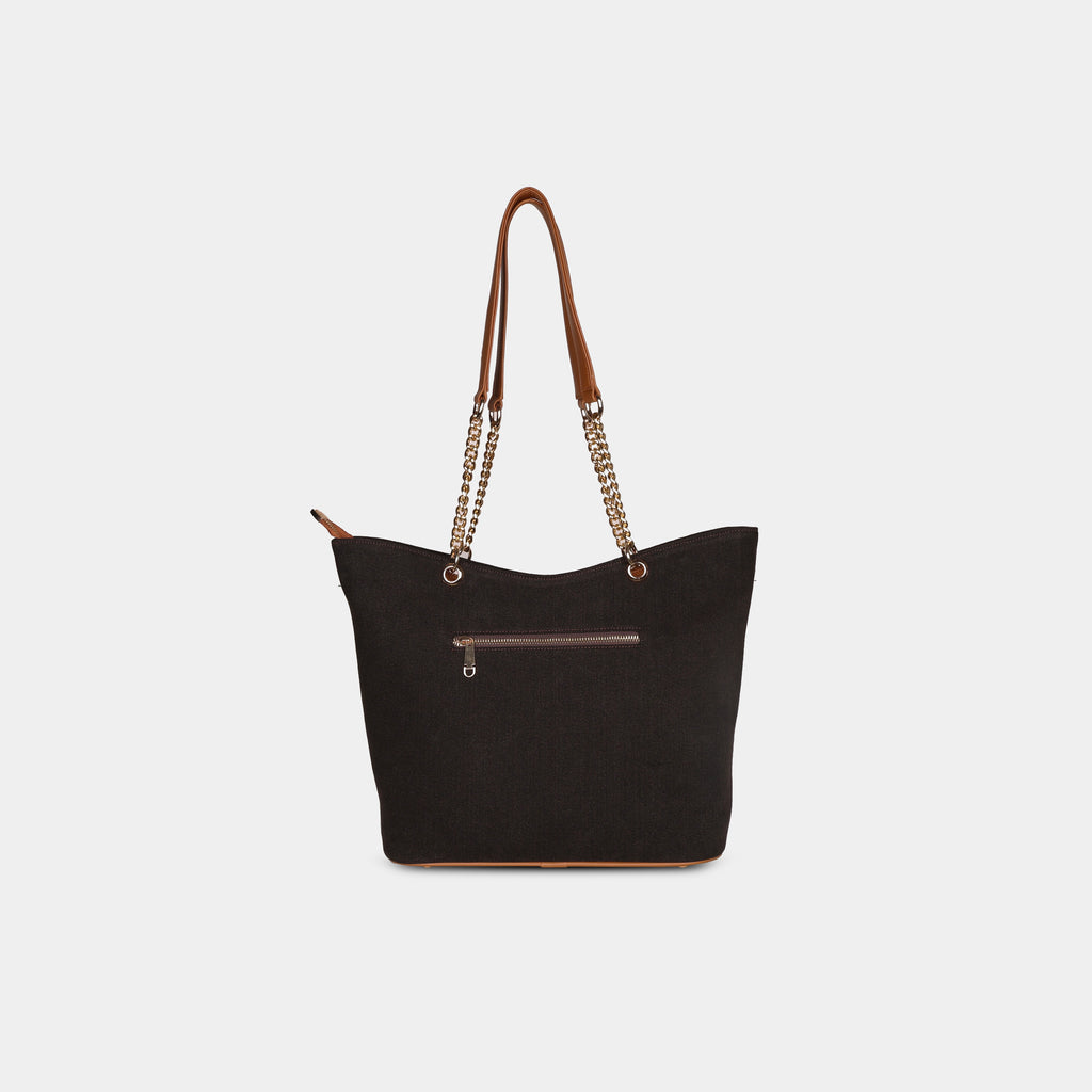 Rear zipper pocket detail on dark espresso star handbag
