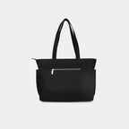 Back view of black canvas tote with secure zipper pocket