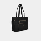 Side angle of black large size canvas tote showing depth and structure