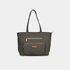 Olive green Universe large canvas tote bag with front utility pockets