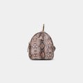 Purpleberry Viper brown snake print micro backpack pouch front view