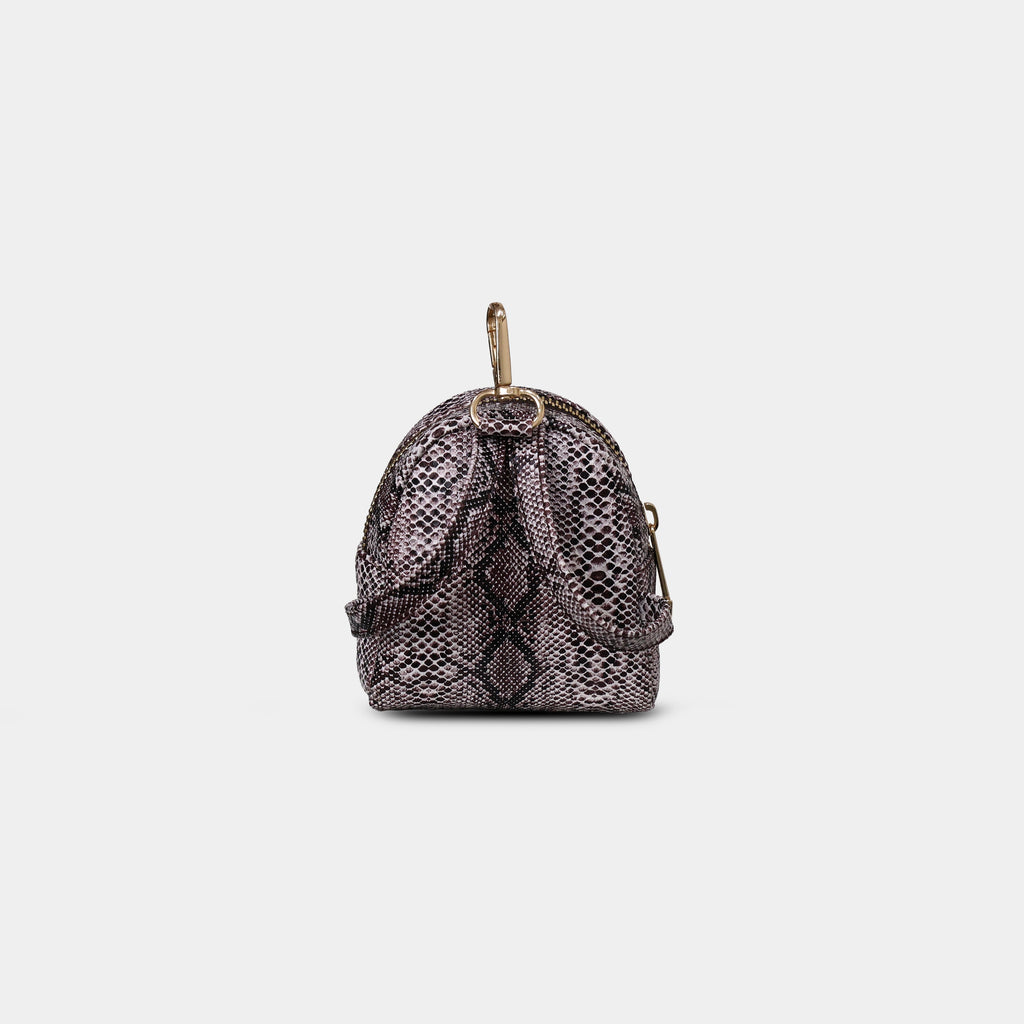 Back view of Purpleberry Viper taupe micro backpack pouch