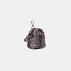 Side profile of Purpleberry Viper taupe mini snake print backpack